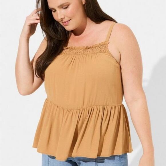 Torrid Biscuit Washable Crinkle Gauze Sleeveless Crochet Tank - Picture 1 of 7